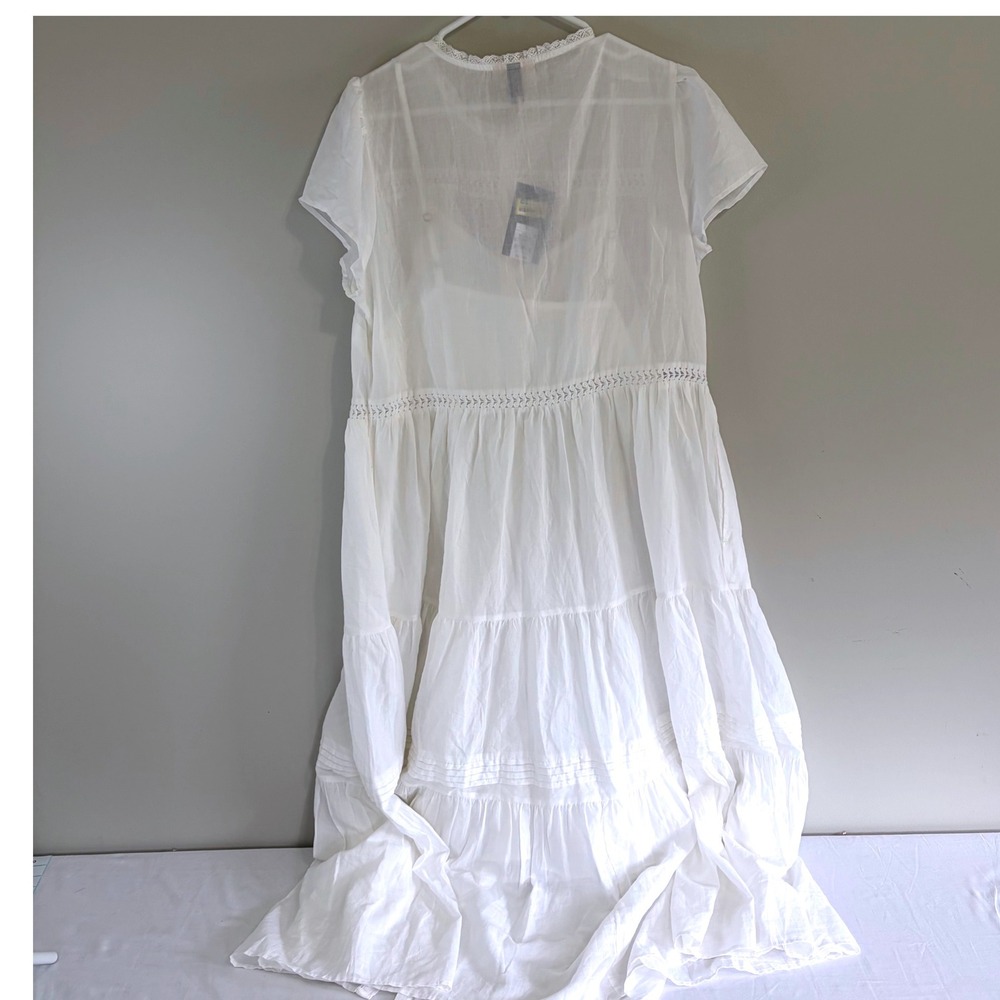 Universal Thread White Boho Eyelet Cotton Maxi Dress Large Cottagecore Tiered - Picture 3 of 9
